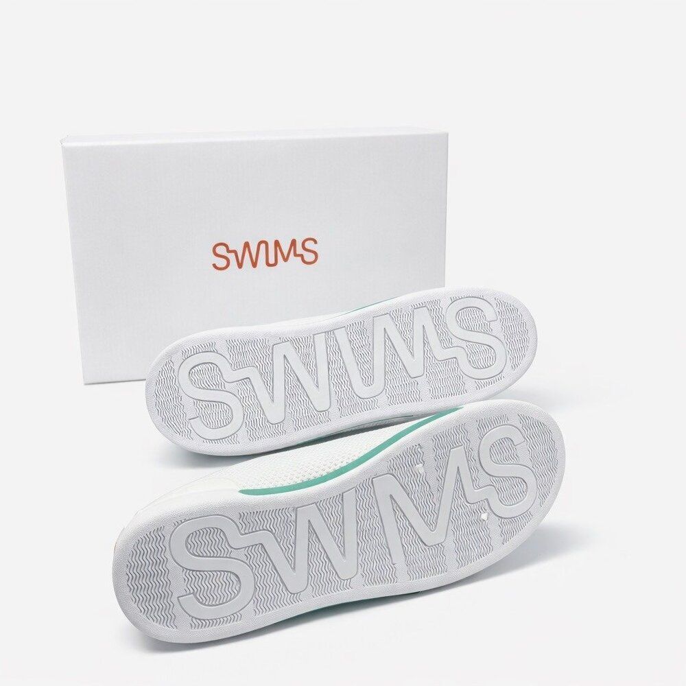 SWIMS Breeze Tennis Knit Sneakers Mens 11.5 White Green Breathable Mesh New - Picture 10 of 10